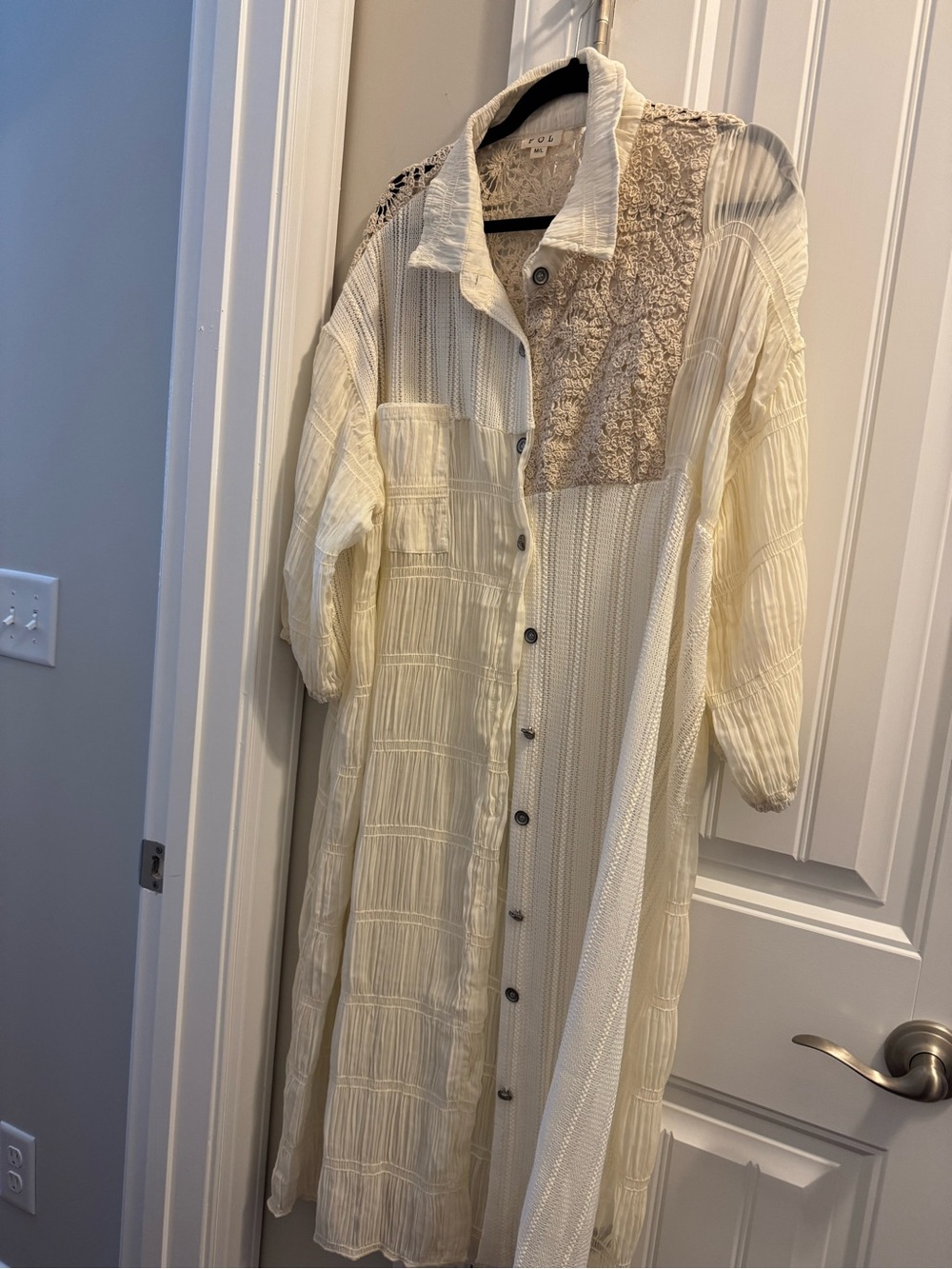 POL Cream Crochet Lace Openwork duster/dress